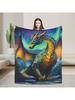 Colorful Dragon Theme Flannel Blanket In The Forest, Soft, Warm, Machine Washable, All Seasons,Suitable For Bedroom,Car, Outdoor