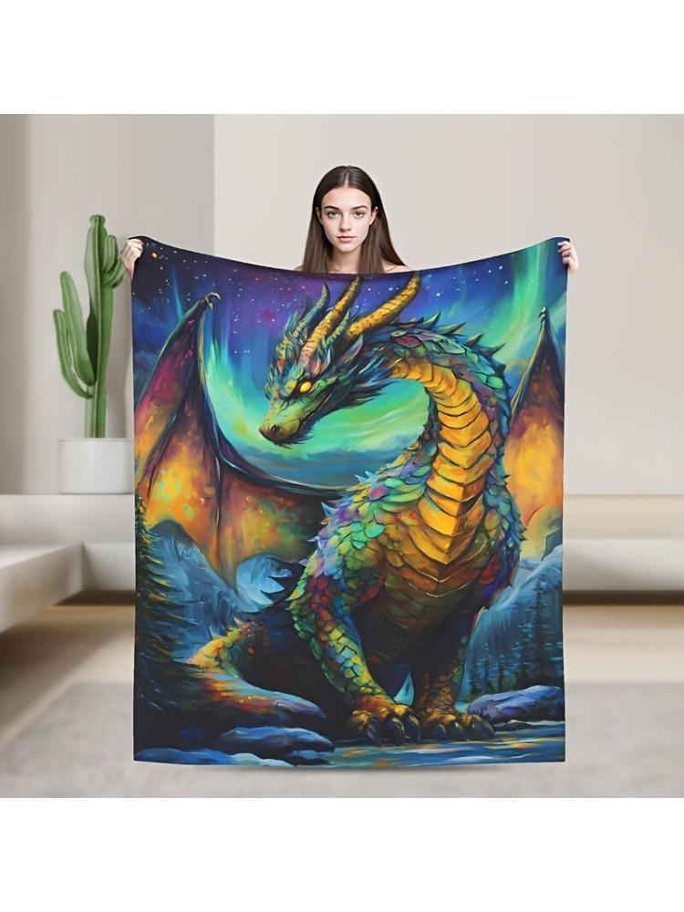 Colorful Dragon Theme Flannel Blanket In The Forest, Soft, Warm, Machine Washable, All Seasons,Suitable For Bedroom,Car, Outdoor