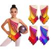 Girls Gymnastics Competition Bodysuit Sleeveless Mesh Patchwork Rhinestone Color Block with Press Button Crotch for Dance Performance