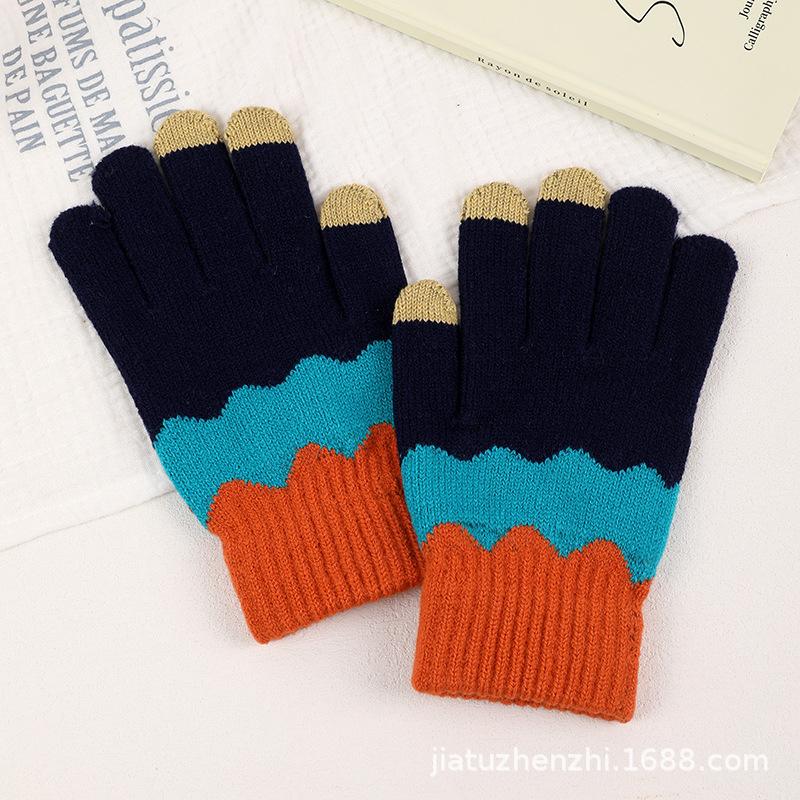 Double Layer Gloves Fleece Lined Thick Polar Fleece Jacquard Knit Warm Winter Riding Ski Gloves Women