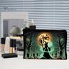 Witch Themed Travel Pouch Storage Bag, with Halloween Castle Print, Large Bag Capacity Canvas Cosmetic Organizer, for And Stationery