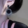Retro high-end dark black crystal stud earrings 111 silver needle niche design temperament fringed earrings personalized earrings