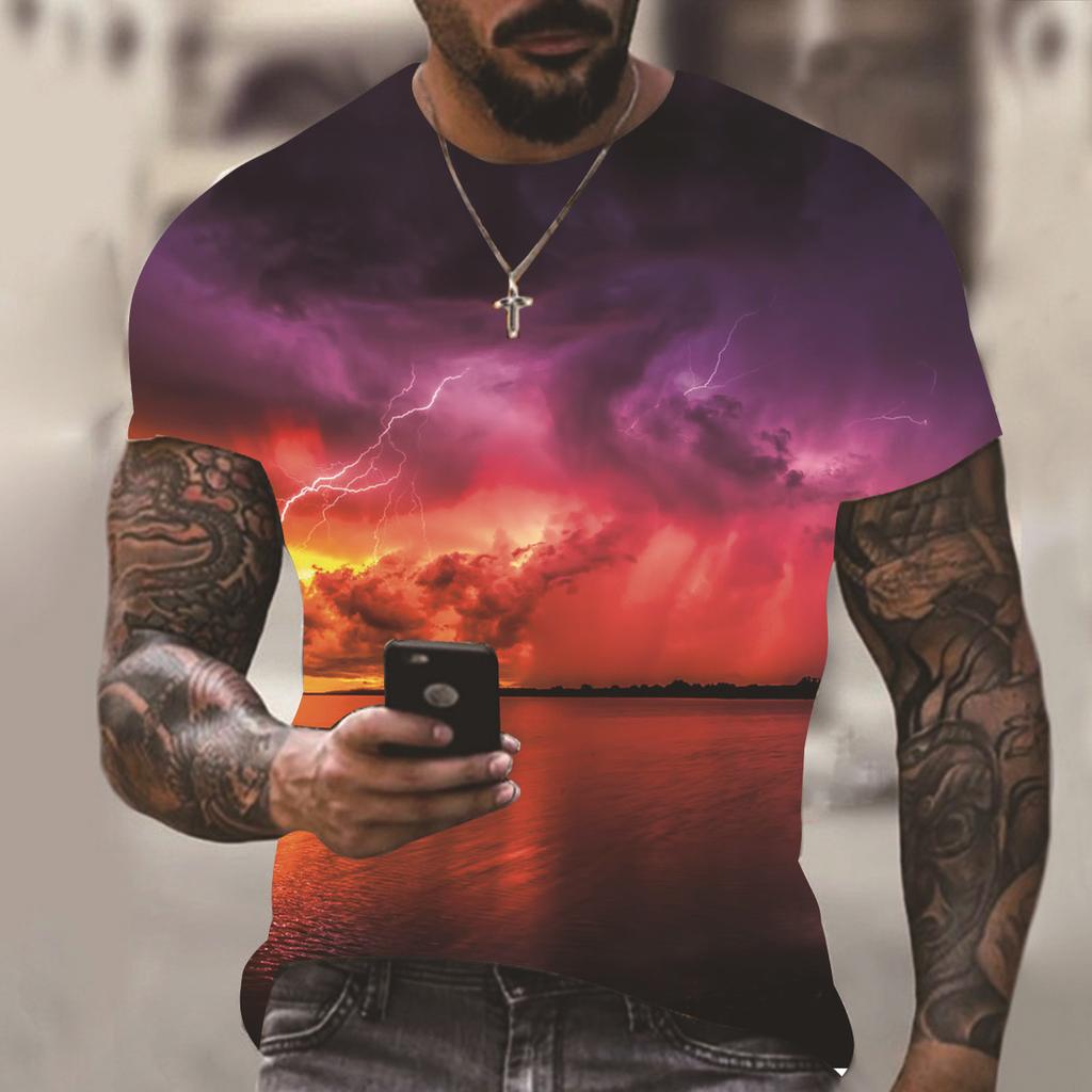 Men's summer new geometric pattern 3D print fashion short-sleeve top, casual short-sleeve for men and women 