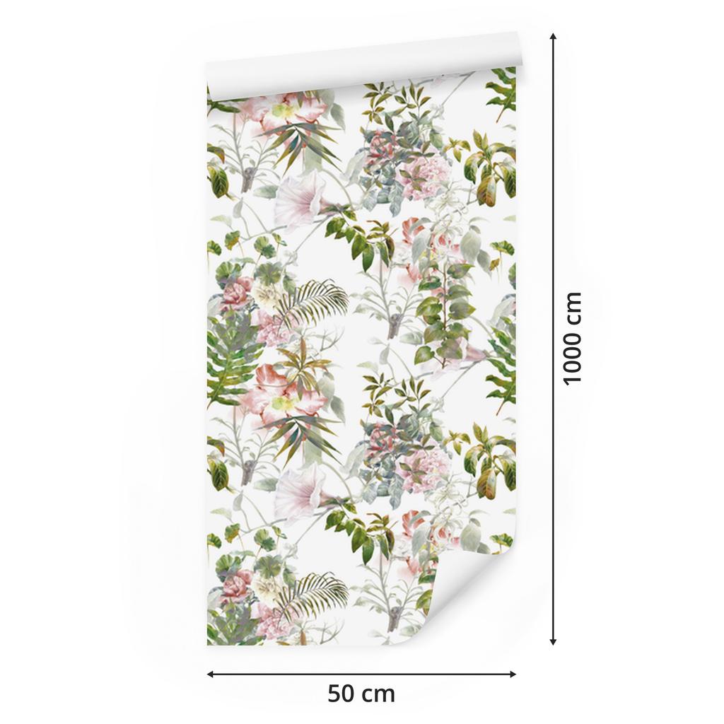Watercolor Leaves and Flowers Wallpaper for Living Room and Bedroom 50x1000