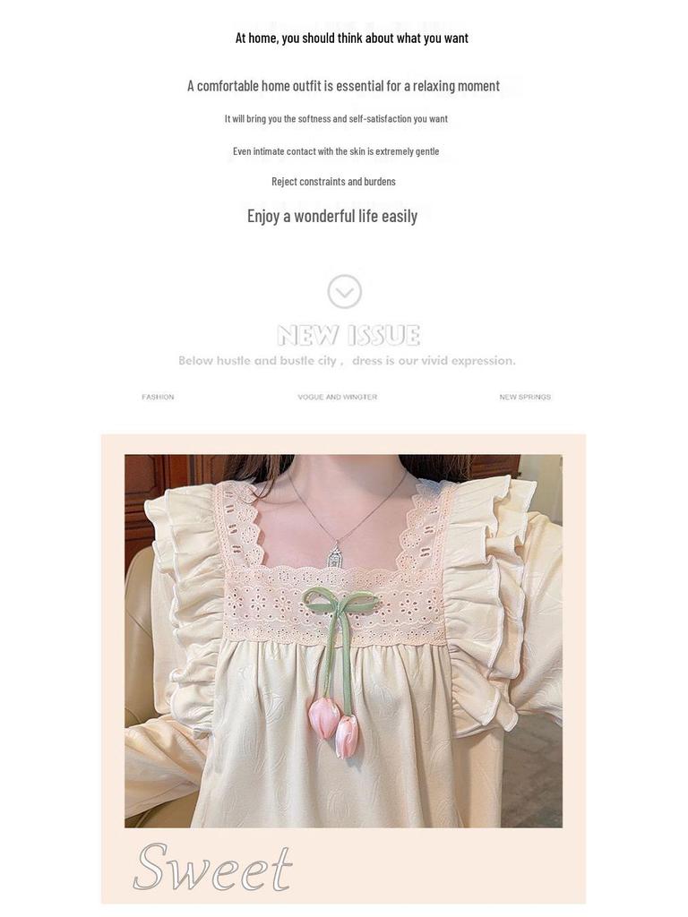 Velvet Nightgown: Women's 2025 Autumn/Winter Long Sleeve Court Princess Style, Sweet Plus Size Maternity Slimming Pajamas.