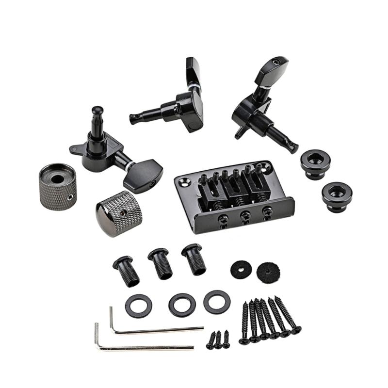 Practical 3 Strings Guitar Bridge Set Guitar Saddle Bridge with Screw Control Knob Wrench Guitar Replacement Accessories