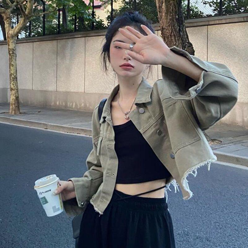 

Premium Stylish Korean Denim Jacket for Women - Spring & Autumn Travel Lapel Design S (70-90 jin)