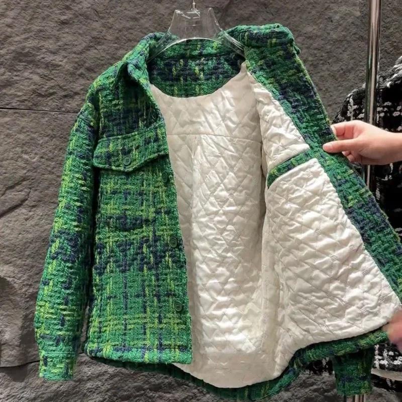 Elegant Plaid Warm Padded Jacket Men's Korean Streetwear Parkas Trendy Versatile Loose Thickened Lapel Shirt Jacket Men Clothing