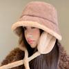Autumn and Winter Straps Thickened Warm Bucket Hat Outdoor Cycling Windproof Ear Protection Hat Casual Big Head Circumference Bucket Hat
