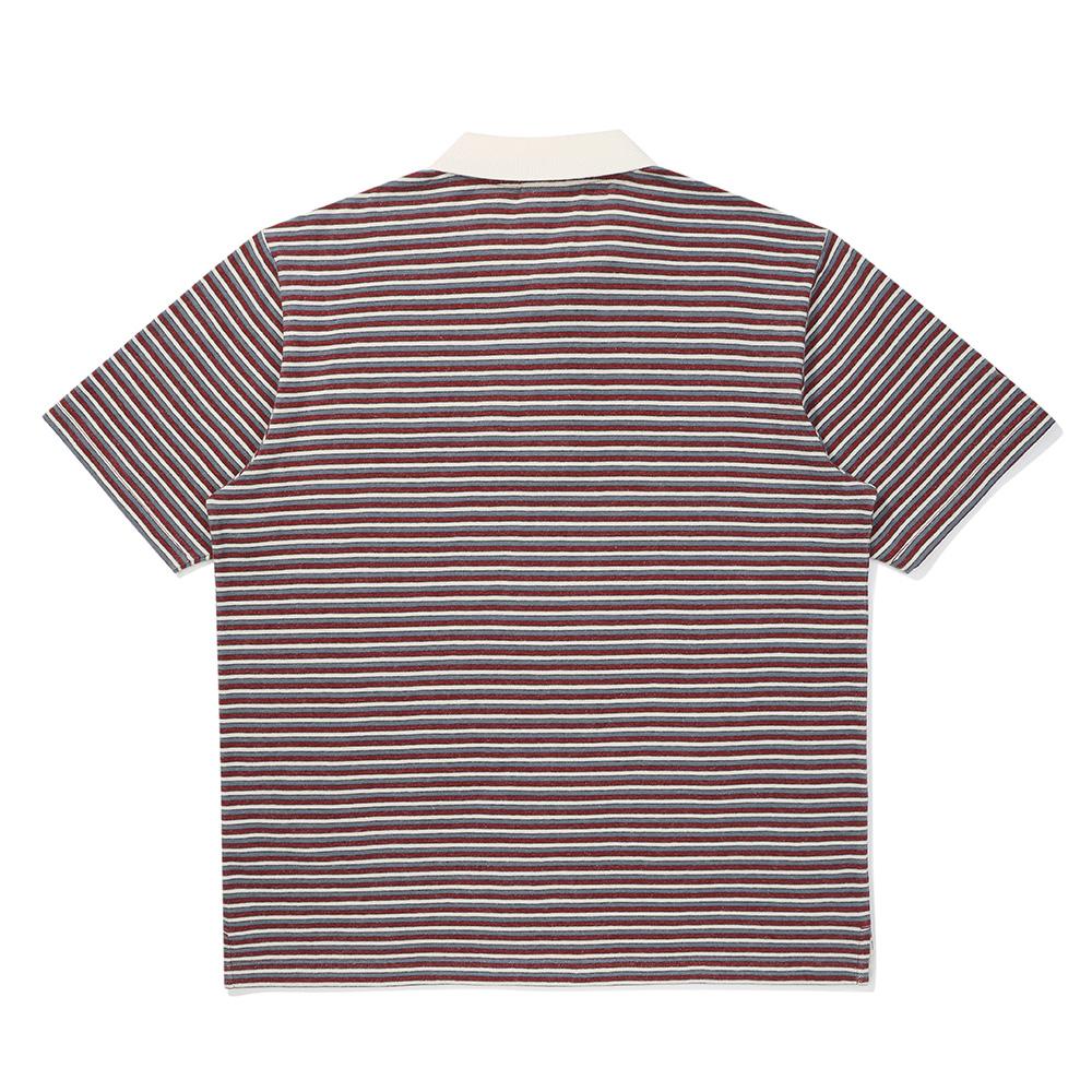 MALBON GOLF Striped Half-Zip Collared T-Shirt Red (Man)