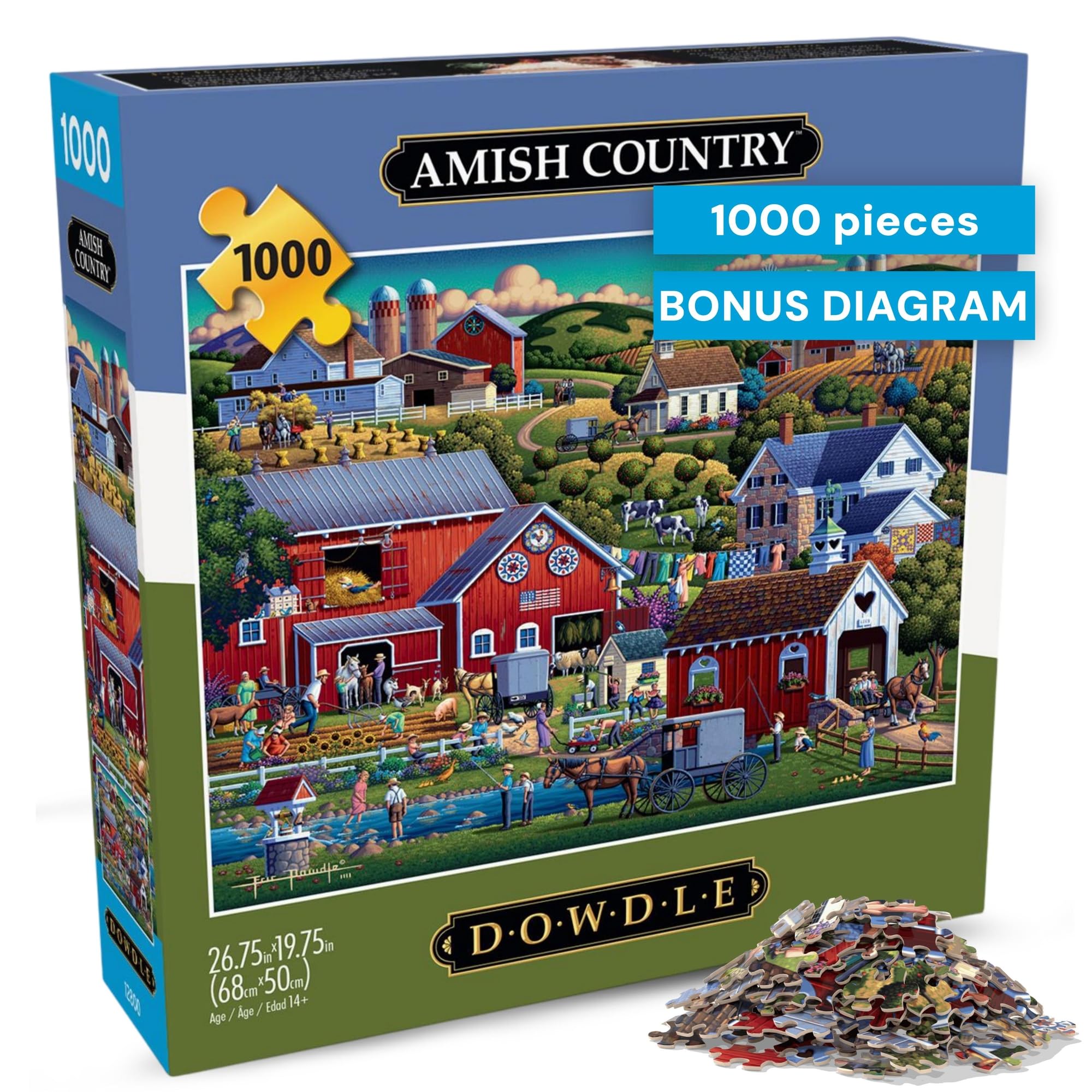 Buffalo Games - 1000-Piece Jigsaw Puzzle - Dawdle Amish Country - 1000-Piece Puzzle for Adults - Premium Gift Foil Box with Reference Poster