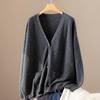 Women's V-Neck 100% Cashmere Cardigan: Autumn Winter Korean Style, Loose Fit, Slimming Single-Breasted Knit Sweater