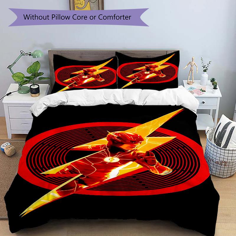 3pcs Flash Superhero Cover Set, Bedding Set, Soft Comfortable Duvet Cover, For Bedroom, Guest Room (1*Duvet Cover + 2*Pillowcases, Without C