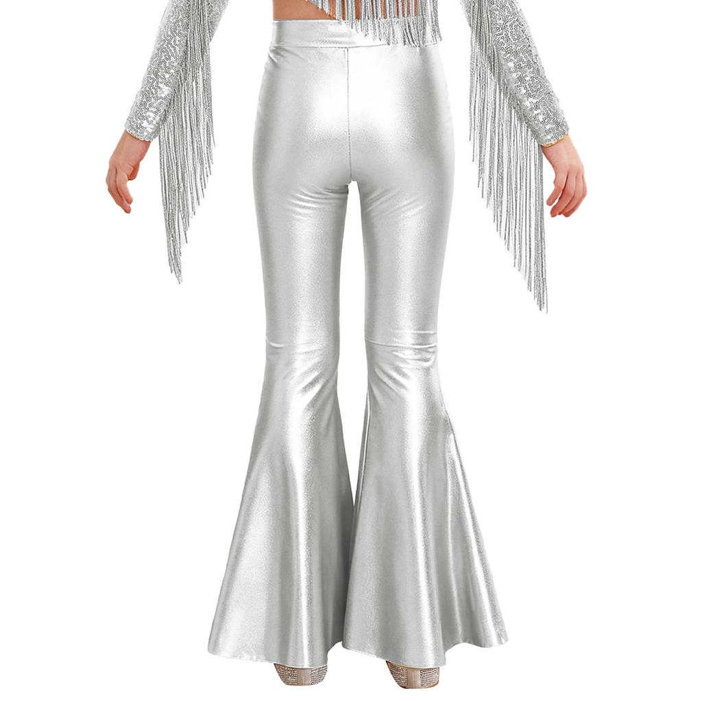 Mädchen Festzug Tanzkostüm Metallische Schlaghosen Design mit Schlitz Bühnenauftritt Wettbewerbsoutfit