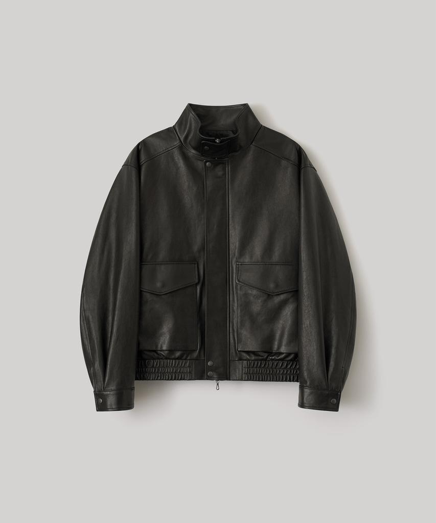 ANOTHER OFFICE Lambskin Stand-Collar Blouson (Black)