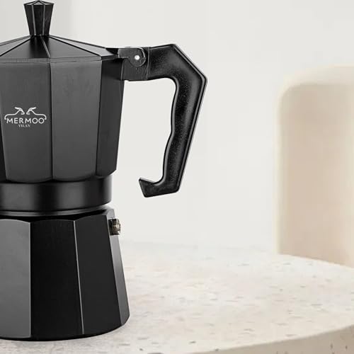 MERMOO YILAN Stovetop Espresso Maker, 6 Cups, 300ml, Black, Aluminum, Moka Pot, Outdoor Coffee Maker, Espresso Machine
