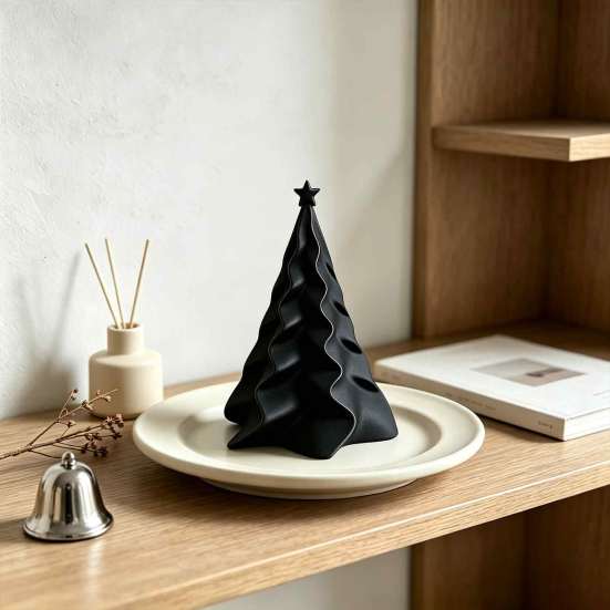 Compact Seasonal Shelf Ornament 3D Printed Pleated Christmas Tree Ornament, Small Wavy Desktop Mini Decoration with Star Topper for Holiday