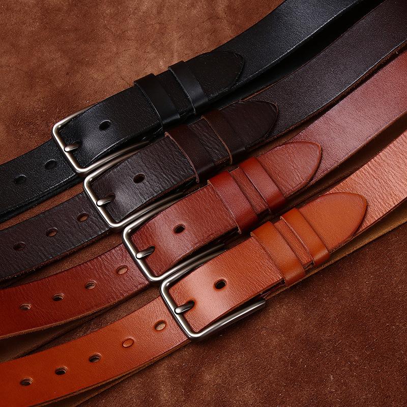 Whole Cowhide Cut Retro Belt Men'S Genuine Leather First Layer Cowhide Pin Buckle Simple Casual Jeans Belt Men'S