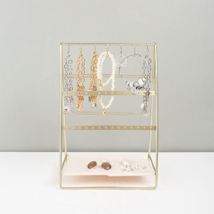6 Layer Elegant Gold Finish Earring Bracelet Display Stand Iron Desktop Organiser for Vanity Countertop