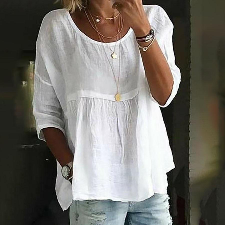 

Женская рубашка, модная свободная рубашка для отдыха и выходных, женская элегантная женская рубашка с круглым вырезом