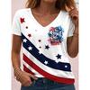 Women's T Shirt Print Graphic American Flag Vintage Stylish Classic Short Sleeve V Neck Regular Tops Casual Daily Summer Spring