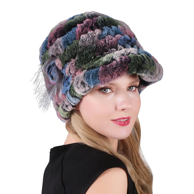 Women's Fashion Warm Rex Rabbit Hair Woven Hat Women's Winter Hat Fur Cap