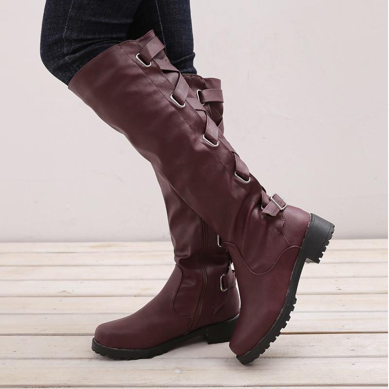 Botas de cuero casuales para mujer, botas de moda, correas traseras de  talla grande 34-43, zapatos de mujer, hebillas de cinturón, botas largas,  botas knight comprar a buen precio — entrega gratuita,