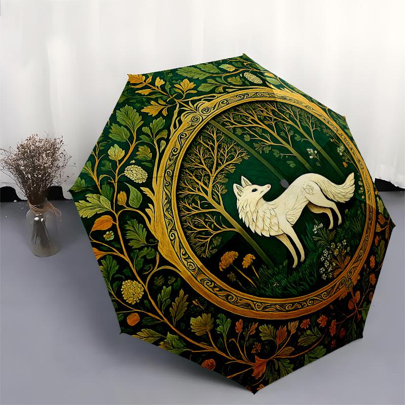 Forest Fox Elegance: Unique Decorative PlateUmbrella, Portable 3-Fold Umbrella for Men & Women,Christmas Gift ES342