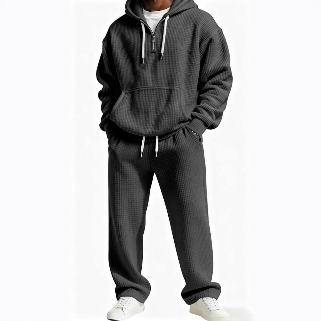Completo Uomo Autunno Inverno con Felpa con Cappuccio e Pantaloni da Tuta a Maglia Waffle, Tuta Sportiva Casual Stampa 3D Due Pezzi