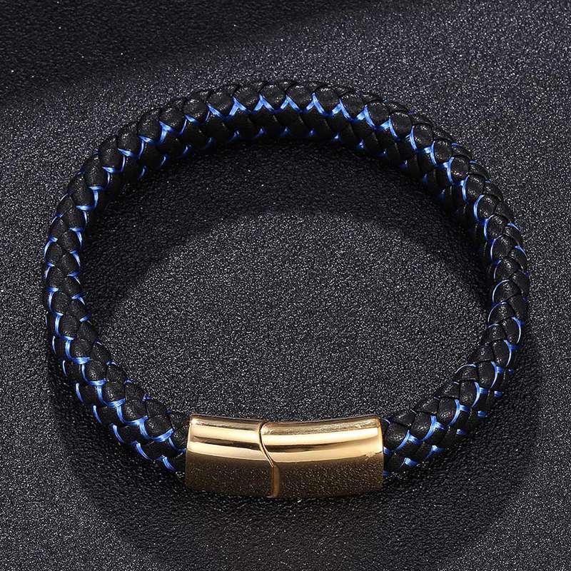 Fashion Jewelry Leather Bracelet Men Stainless Steel Clasp Male Bracelets Bangles Jewelry Gift