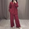 Completo da Donna 2 Pezzi Moda Ufficio Signora Cotone Lino Manica Lunga Casual Ampio Pantalone a Gamba Larga Completo Primavera Autunno Set da Donna