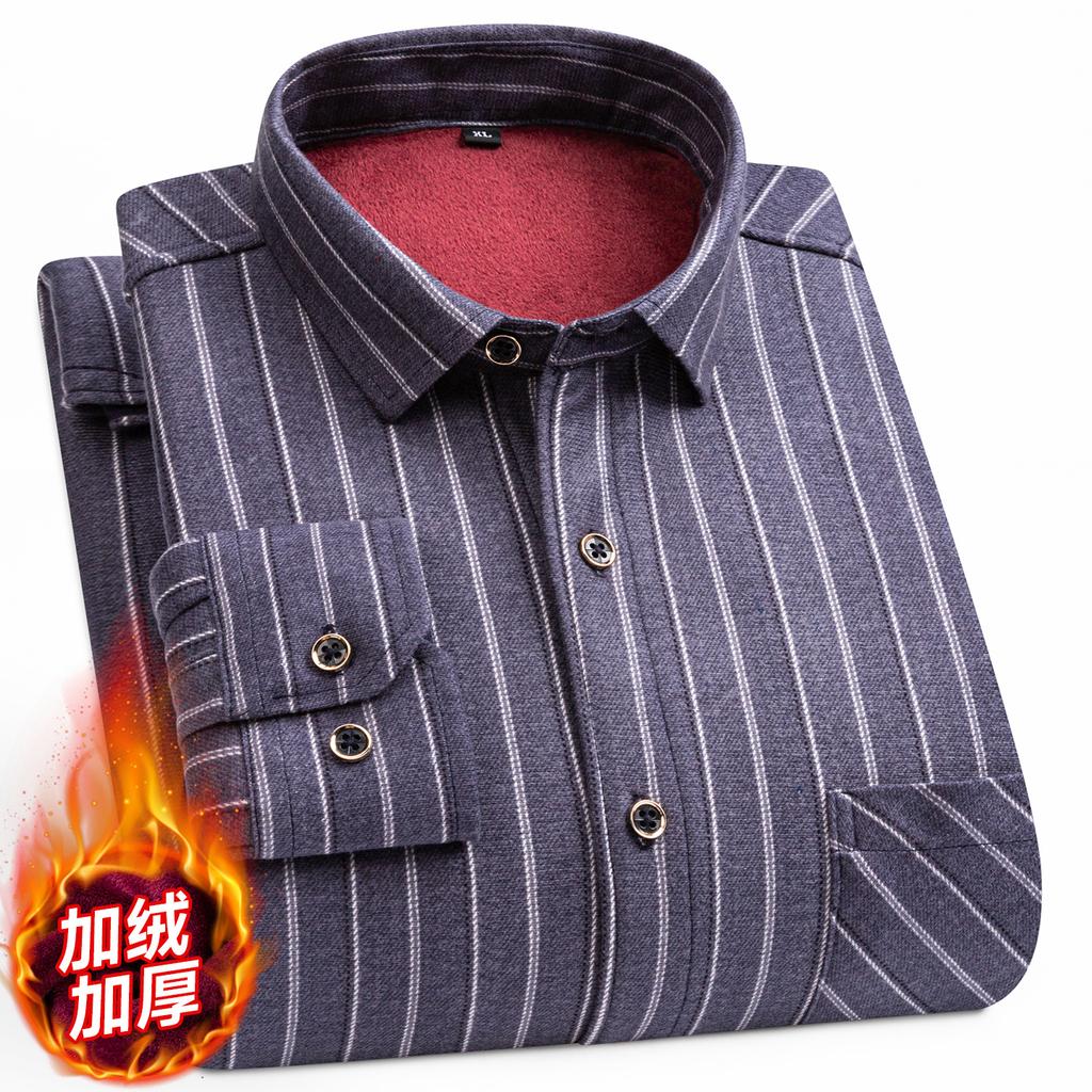 2026 Autumn Winter Men's Fashion Plaid Striped Print Shirts Double-sided Fleece Long Sleeve Thick Warm Shirts Soft Big Size 7XL