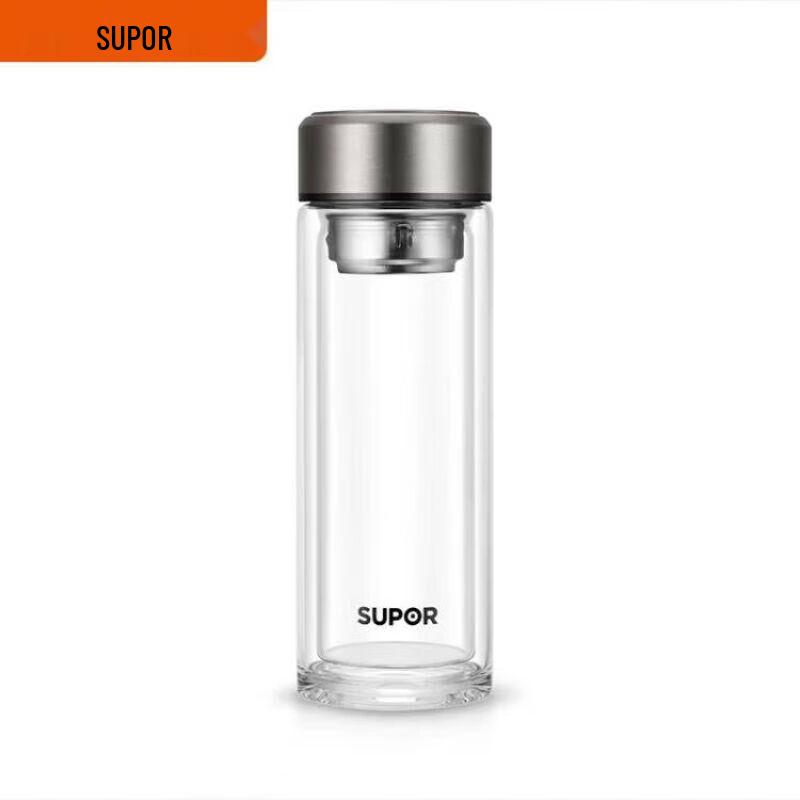SUPOR 380ML Flowing Silver Double-Layer Glass Cup
