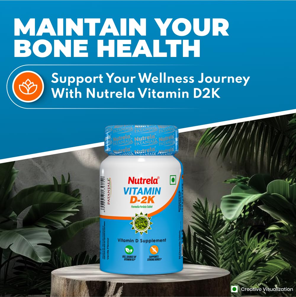 Nutrela Patanjali Vit D2K Natural Chewable Tablets Vanilla Pack of 1 60 tab For Daily Bone Support and Wellness