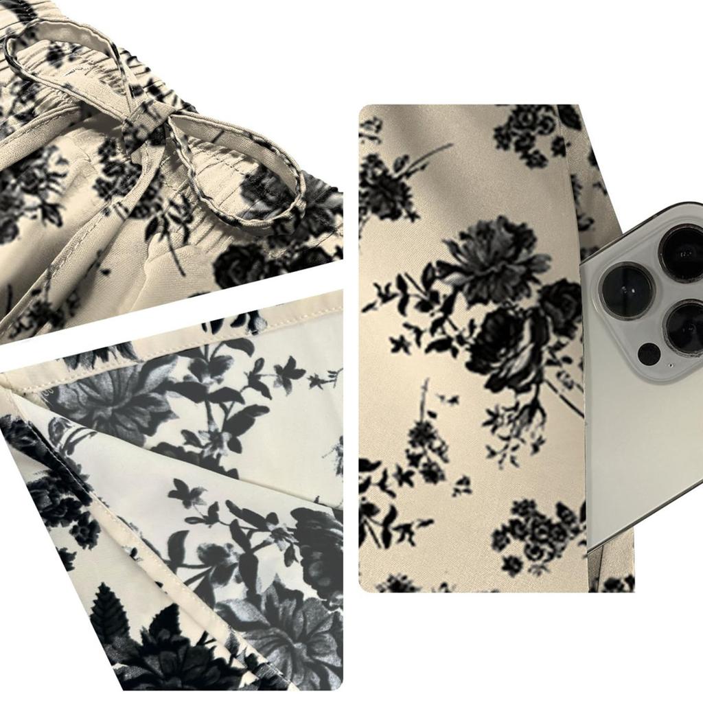 Yousheng Maxirock Verstellbarer Kordelzug Elastischer Hoher Bund Langer Rock mit Großem Saum Blumendruck Taschen Damenrock