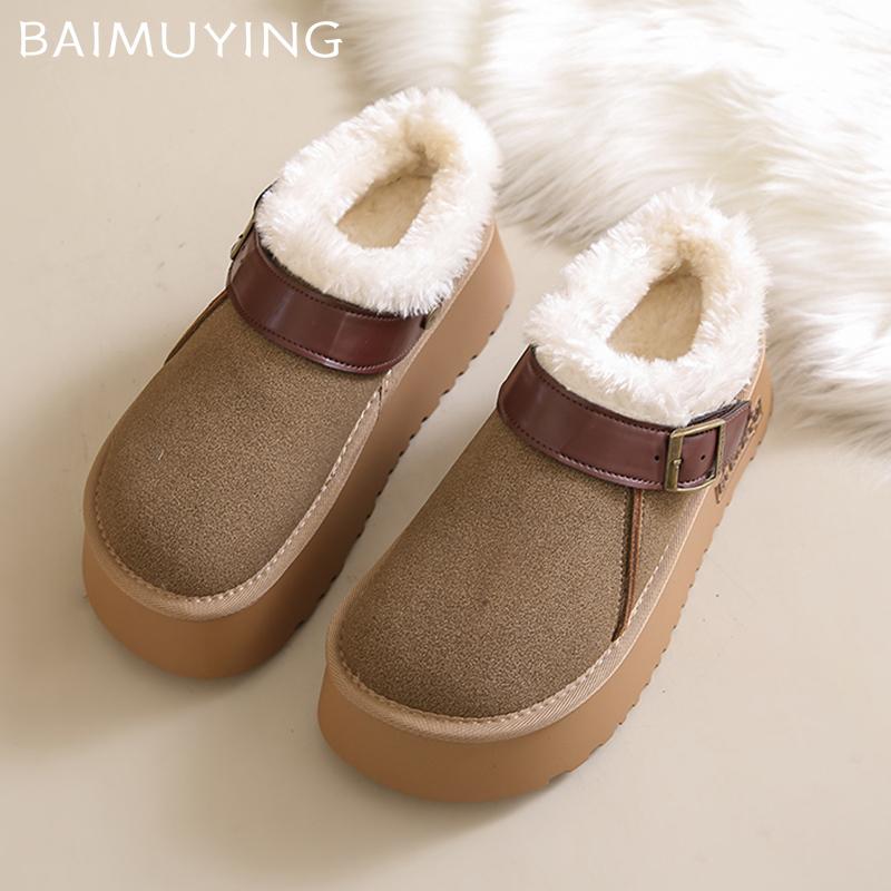 Fur Platform Women Snow Ankle Boots Suede Short Plush Flats Cotton Shoes 2025 Trend Warm Winter Slippers Cozy Home Lady Zapatos