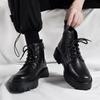 Male Casual Boots Thick Sole Lace Up Non Slip and Waterproof Men's Leather Shoes Platform Classic Original On Sale Cowhide Pu