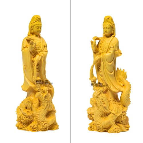 Hanro Art Carving Buddhist Statue, Kannon Statue, Dragon Riding Kannon, Ornament, Wood Carving, Buddhist Altar Statue, Prayer, Protection from Evil, B