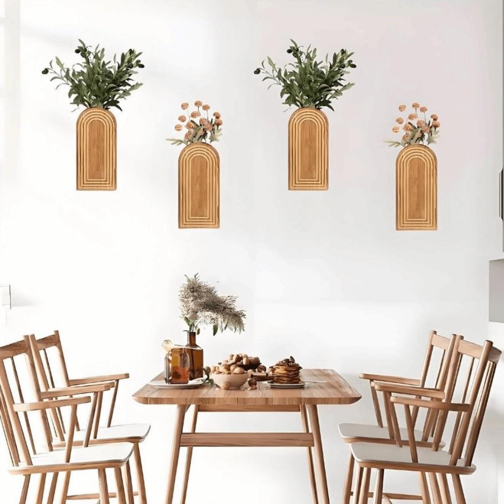 2PCS Boho Style Wooden Wall Planter Decorative Wall Flower Pot Hanging Flower Vase Home Decor