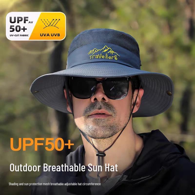 Men's Summer Sun Hat with Wide Brim, Breathable and Cool, Anti-UV Face Shield, Ideal for Outdoor and Fishing Activities.