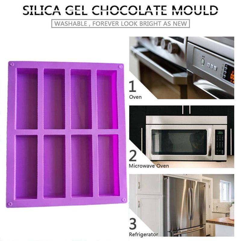 8-Cavity Silicone Baking Mould Rectangl Chocolate Fondant Molds Making Chocolate Bar Mold Soap Handmade Supplies