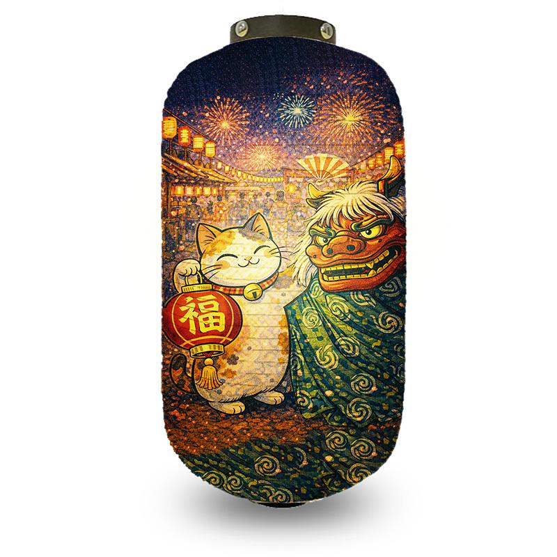 Japanese Style Lantern Japanese Hanging Happy-neko Lanterns Cloth Long Traditional Restaurant Bar Hotel Festival Decoration