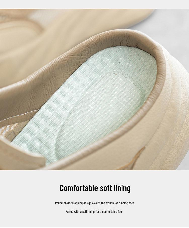 2025 Summer Women's Korean Style White Mesh One-Step Sandals - Versatile Hollow Half Slippers