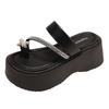 Rhinestone sleeve toe versatile one-word cool slippers for women to wear 2025 summer new heightened platform beach shoes for women