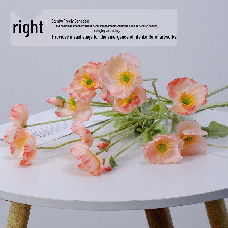 Poppy Artificial Flower Arrangement for Weddings and Home Decor - Silk, Flocked, Fake Ornament.