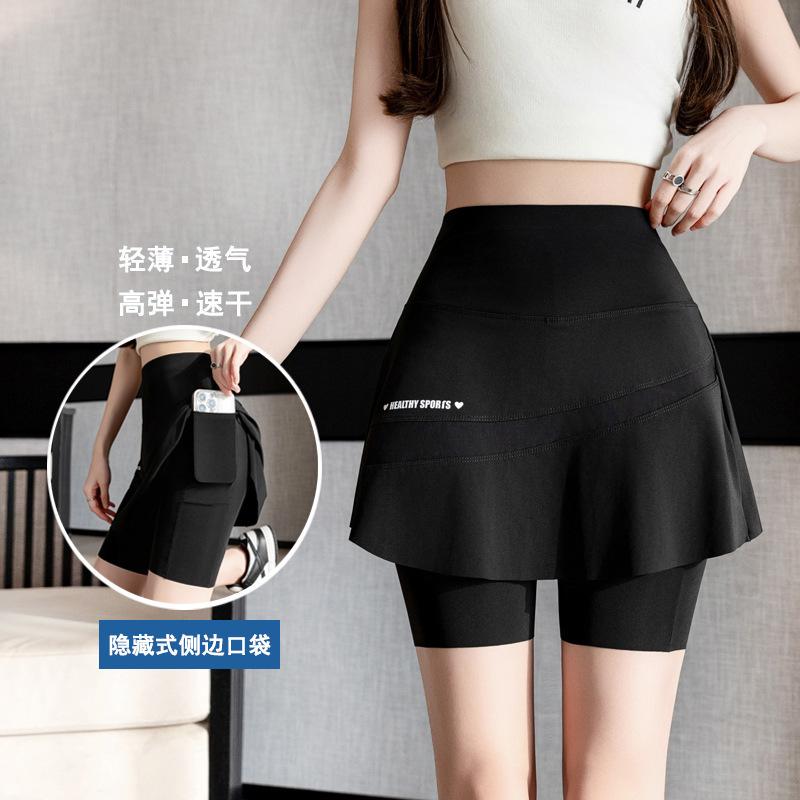 Summer New Arrival Fake Two‑Piece 7‑Point Skirt‑Leggings Thin High‑Waist Outerwear Side Pocket Tennis Skirt Plus‑Size Cross‑border Supply Yoga Pants