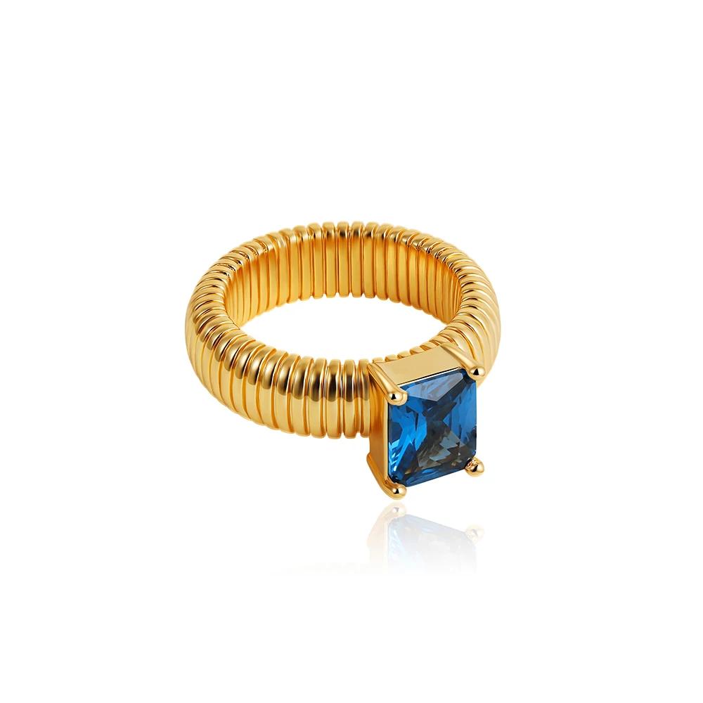 

Exquisite Multicolour Square Crystal Chunky Twist Rings Women 18K Gold Plated Waterproof Statement Ring Wedding Party Jewelry Size 7