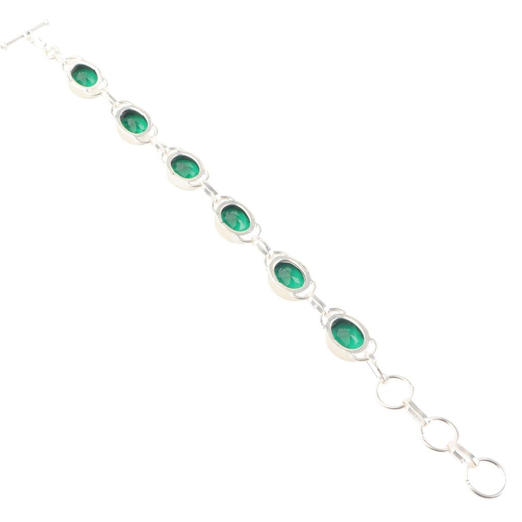 Piedra preciosa de Diópsido Cromado Pulsera de Joyería de Plata de Ley 925 8" Para Regalo de Boda RB-10-2