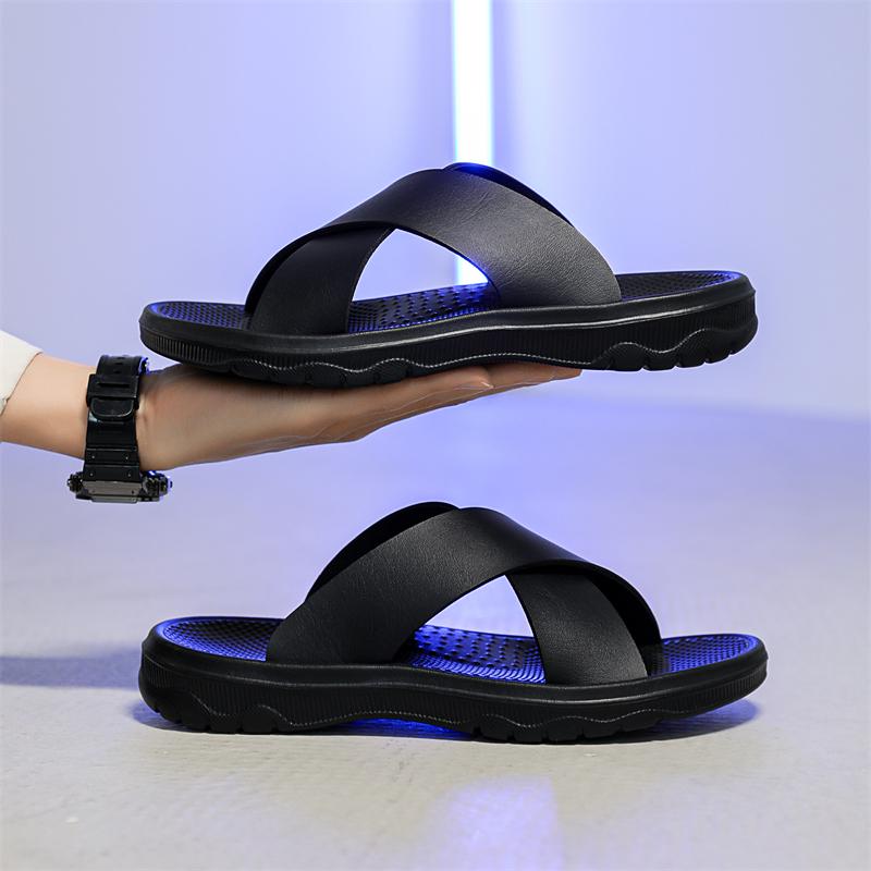 Fashion Slippers for Men Slippers Flat Leather Beach Shoes Ltalian Style Mens Slipper Quality Bathroom Men's Slide Sandals Large Size 47