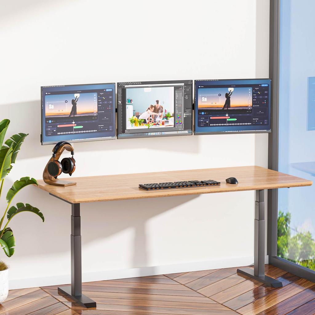 WALI Triple Monitor Wall Mount for Inch Computer Monitor Swivel Tilt Wall Mount for 3 Screens with Mounting Max Weight Capacity Per Arm Black 17-32